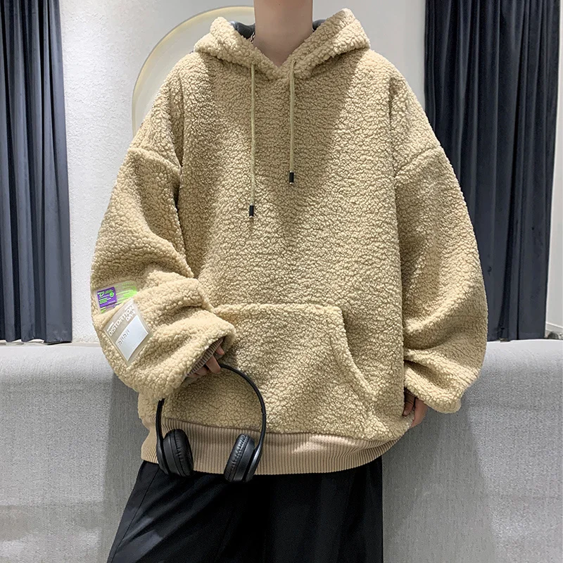 

Sweatshirts Hoodies Wool Unisex Pullovers Fashion Men's Lamb Hybskr Loose Hooded Winter Male Hop Hip Thicken Warm Casual