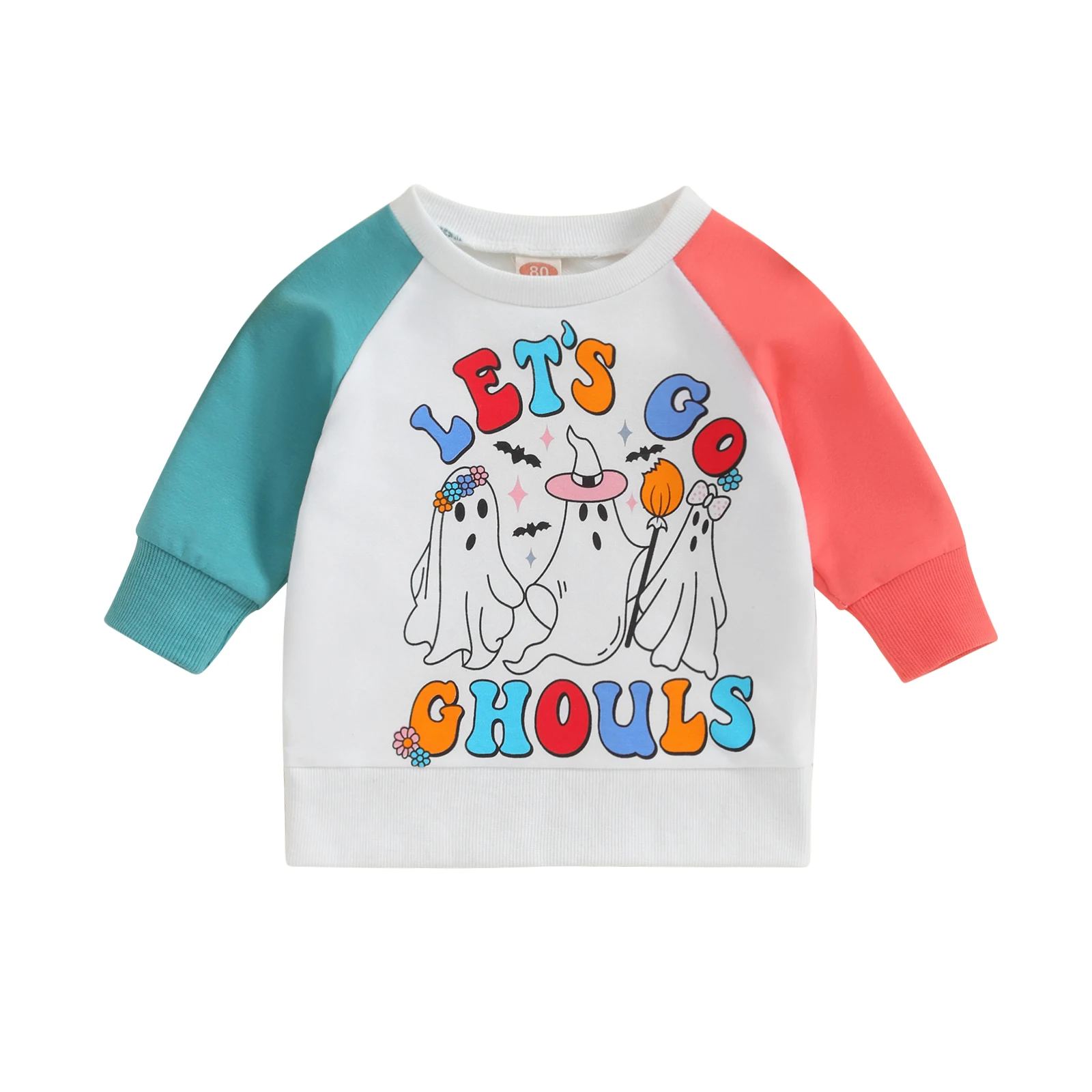 

Baby Girl Halloween Sweatshirts Long Sleeve Ghost Letter Print Pullovers Toddler Raglan Tops