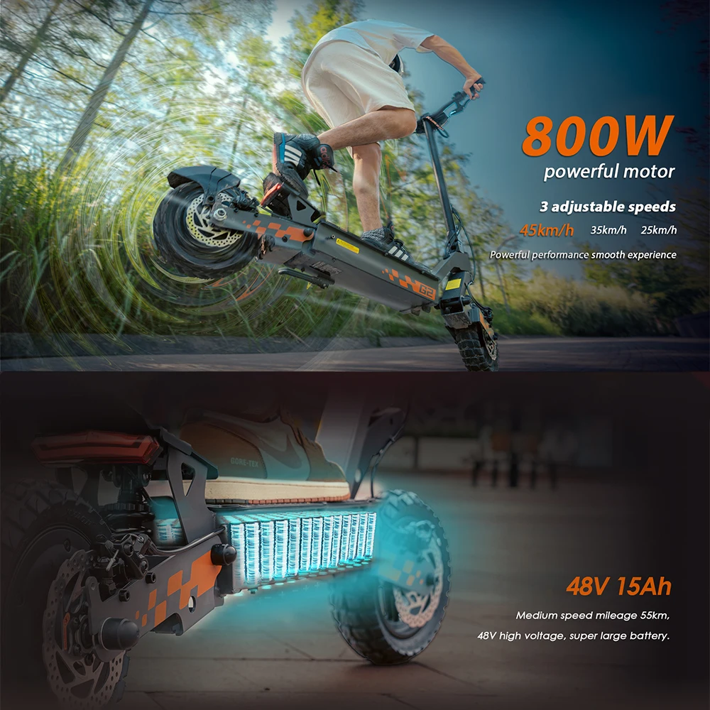 Monopattino Elettrico Pieghevole Kukirin G2 2025, 800W 48V 15.6Ah, Pneumatici da 10″, Velocità Massima 45 km/h, Autonomia 55 km - immagine 2