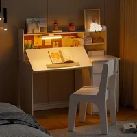 Kids Desk and Chair Set,Kids Study Desk with 3-Color Lights,Tiltable Desktop,Multi Functional Study Table for Kids 5-12 1