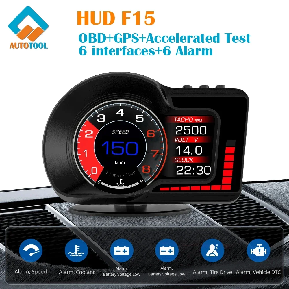 

F15 Car Head Up Display HUD OBD2 GPS Dual System Gauge Speedometer Alarm function Fault Code Detect Car Electronic Accessories