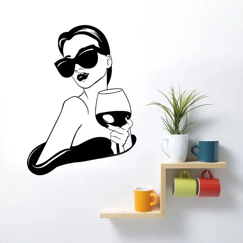Beautiful woman vinyl wall decal girl fashion lady drinking bar decoration sticker home art wall decoration NH01