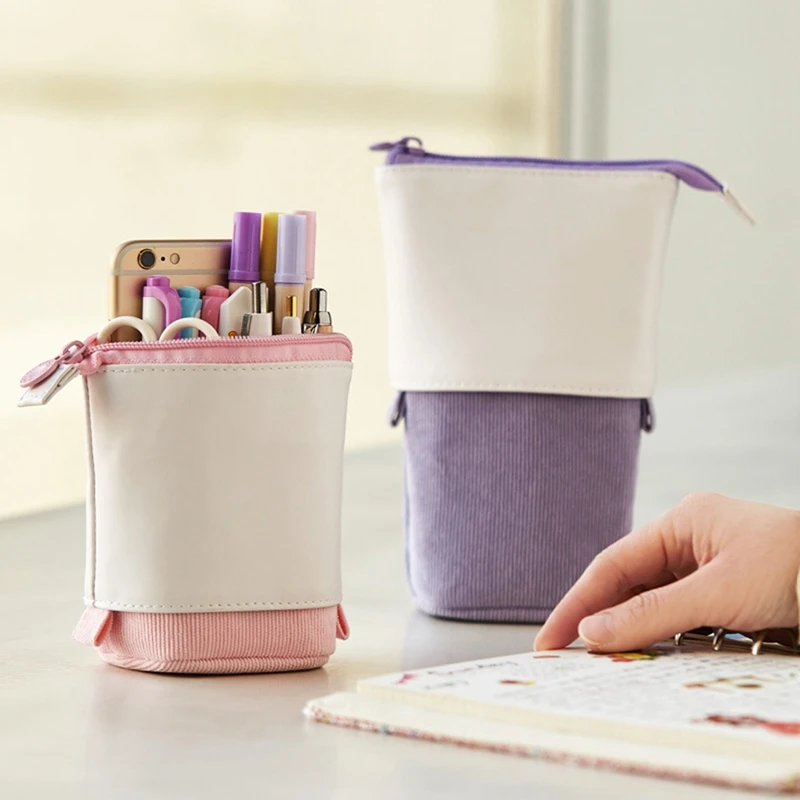 

Creative Retractable Corduroy Pencil Case Office School Stationery Supplies Storage Bag DIY Pencil Cases Kid Cute Pen Holder Box