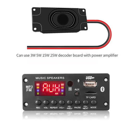 블루투스 5.0 MP3 디코더 보드, 차량용 MP3 플레이어, USB FM 통화 녹음 지원, 폴더 전환, 2*25W, 50W, DC 7-15V 6