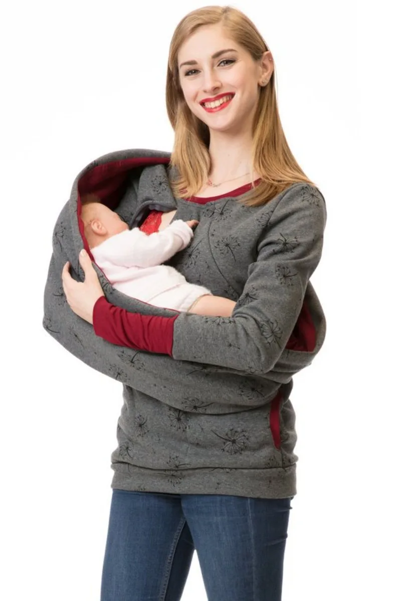 

Pregnant Women Clothing Winter New Breastfeeding Print Round Neck Pregnant Women's Wear with Velvet and Thickened Neck Hoodie