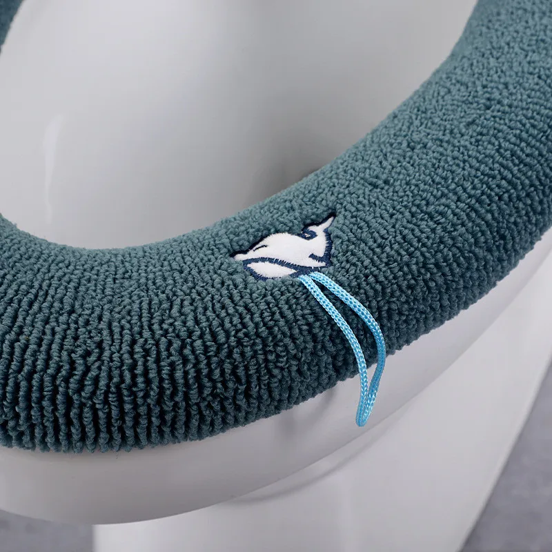 Toilet Seat Cover Mat Bathroom Toilet Lid Pad Winter Warm Cushion with Handle Thicker Soft Washable Closestool Warmer