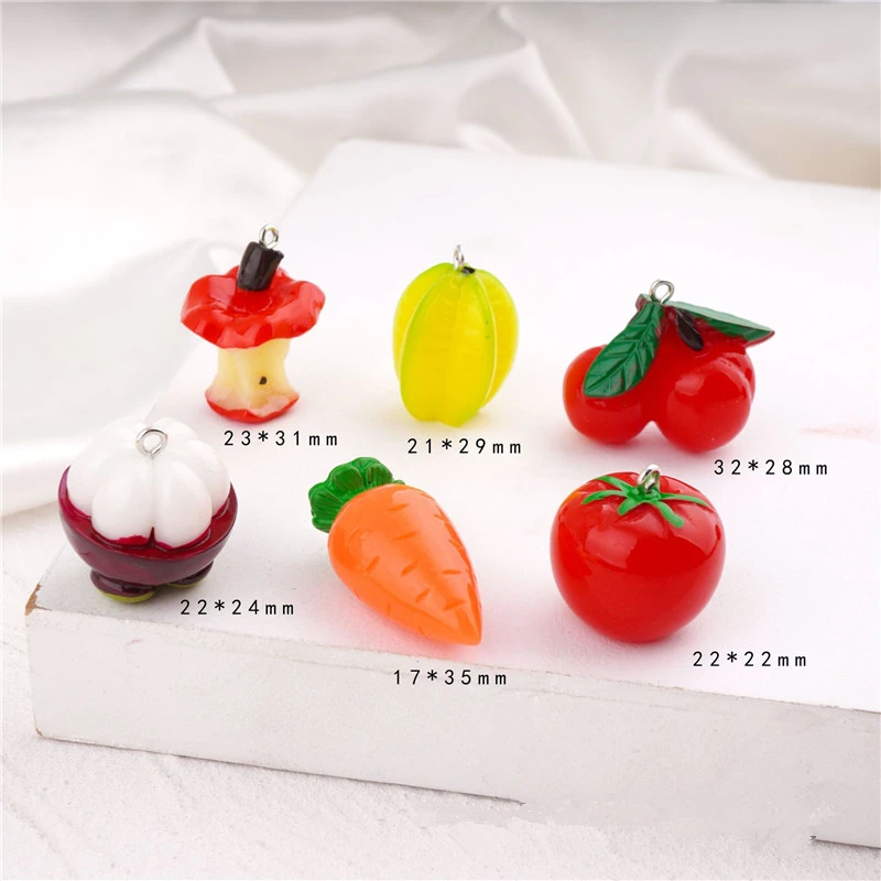 vegetable style 50pcs/lot cartoon Apple carambola tomato mangosteen shape resin beads with hanger diy jewelry accessory