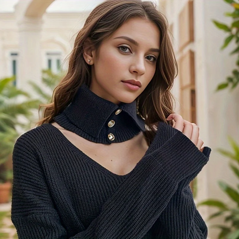 Winter Collar Scarf Windproof Warm Women Elegant Turtleneck Button Neck Cover Thermal Knitted Cold-proof Neck Guard Wrap