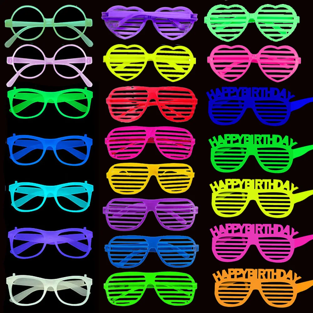 10–50 Paar fluoreszierende Neon-Gläser für Geburtstagsfeiern, leuchtet im UV-Neon-Glühthema, alles Gute zum Geburtstag, Party, Neon-Brillendekorationen