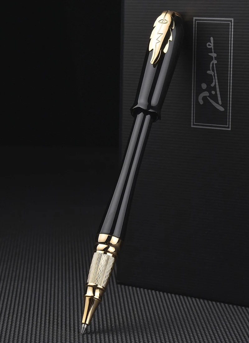 Picasso 986 Greek Irene Metal Black Roller Ball Pen Golden Trim Refillable Ink Pen Luxurious Writing Gift Pen Set