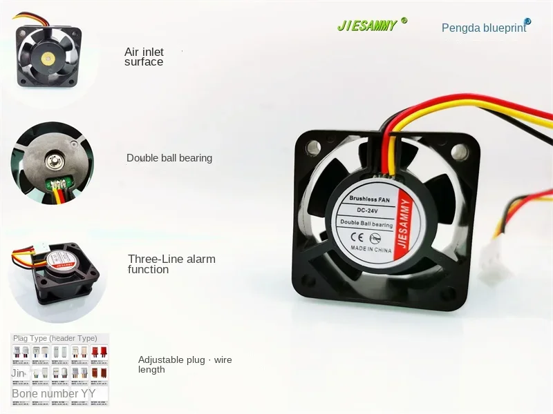 JIESAMMY dual ball 4020 4CM RD alarm function 24V 0.08A frequency conversion high-speed cooling fan40*40*20MM 3010 4010 4020 5015 6015mm oil hydraulic dual ball bearing fan 12v 24v cooler cooling fan blower 2 pin for creality ender3 cr10