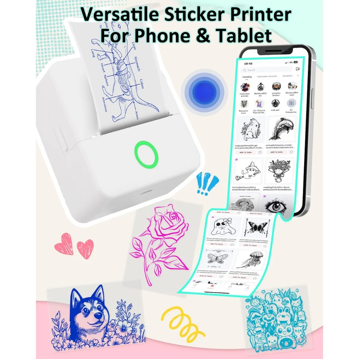 mini HD printer portable sticker label Printer Bluetooth pocket thermal printer with paper for student note inkless printing