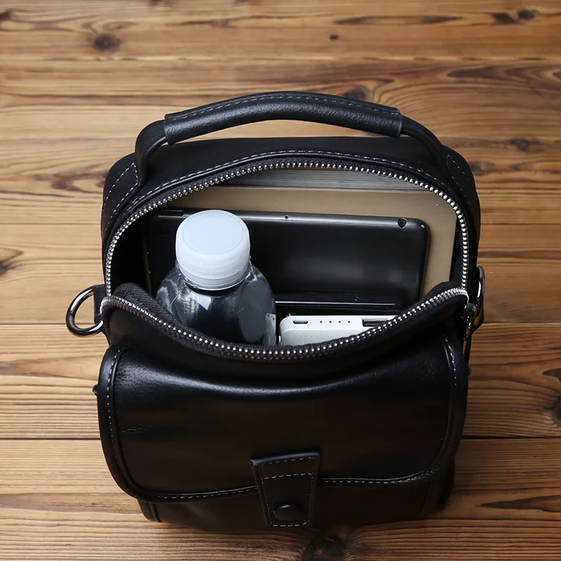 NZPJ Men's Shoulder Bag Natural Head Layer Cowhide Crossbody Bag Casual Genuine Leather Men's Bag Fashion iPad Bag Mobile Phone