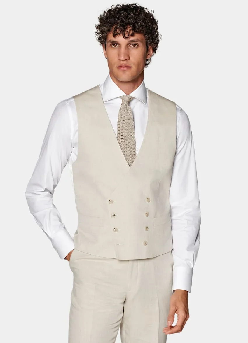 Elegant 2024 Beige Summer Linen Men Suit Smart Casual Slim Fit Blazers Business High Quality Custom 3 Piece Set Costume Homme