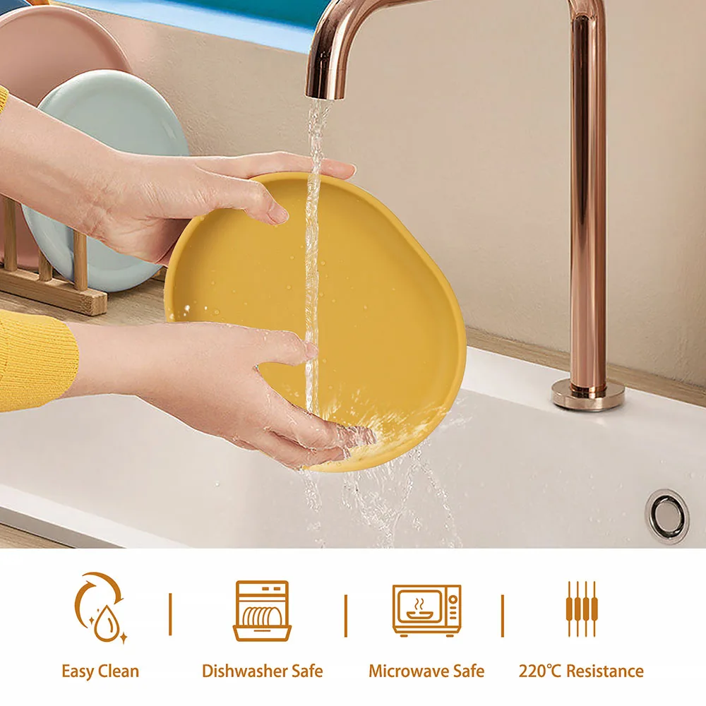 Baby Safe Silicone Dining Plate Suction Cartoon Children Dishes Feeding Toddler Training Tableware Retro Kids Smile Face Plate 4