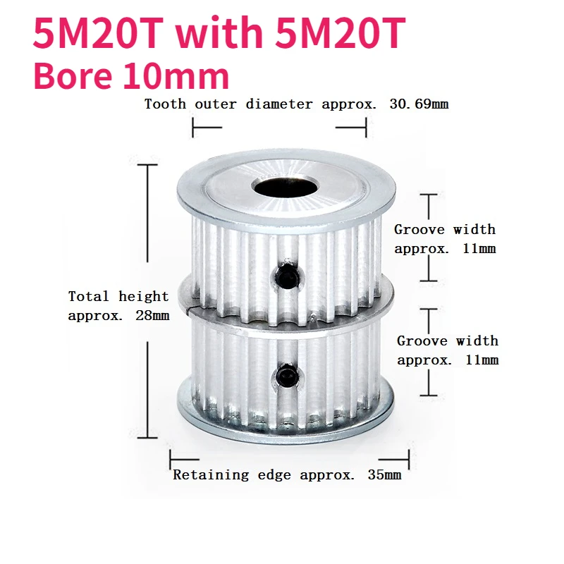 

1pcs Multiple Wheel Timming Belt Pulley Double Row Combination Wheel 5M20 Teeth with 5M20 Teeth Synchronous Speed Ratio 1:1