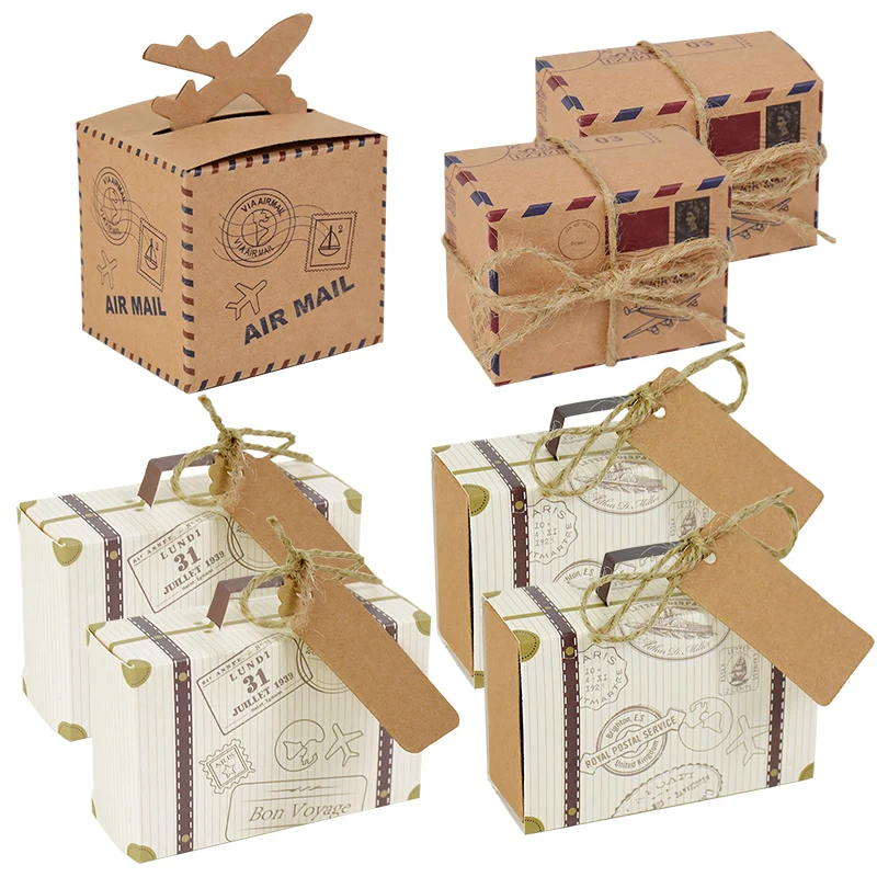 10pcs Mini Suitcase Candy Box Kraft Paper Gift Box Wedding Favors