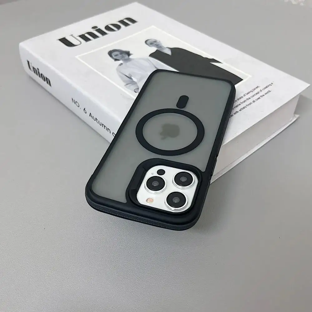 Luxury Color Blocking Magnetic Matte Translucent Case with Wireless Charging Support
