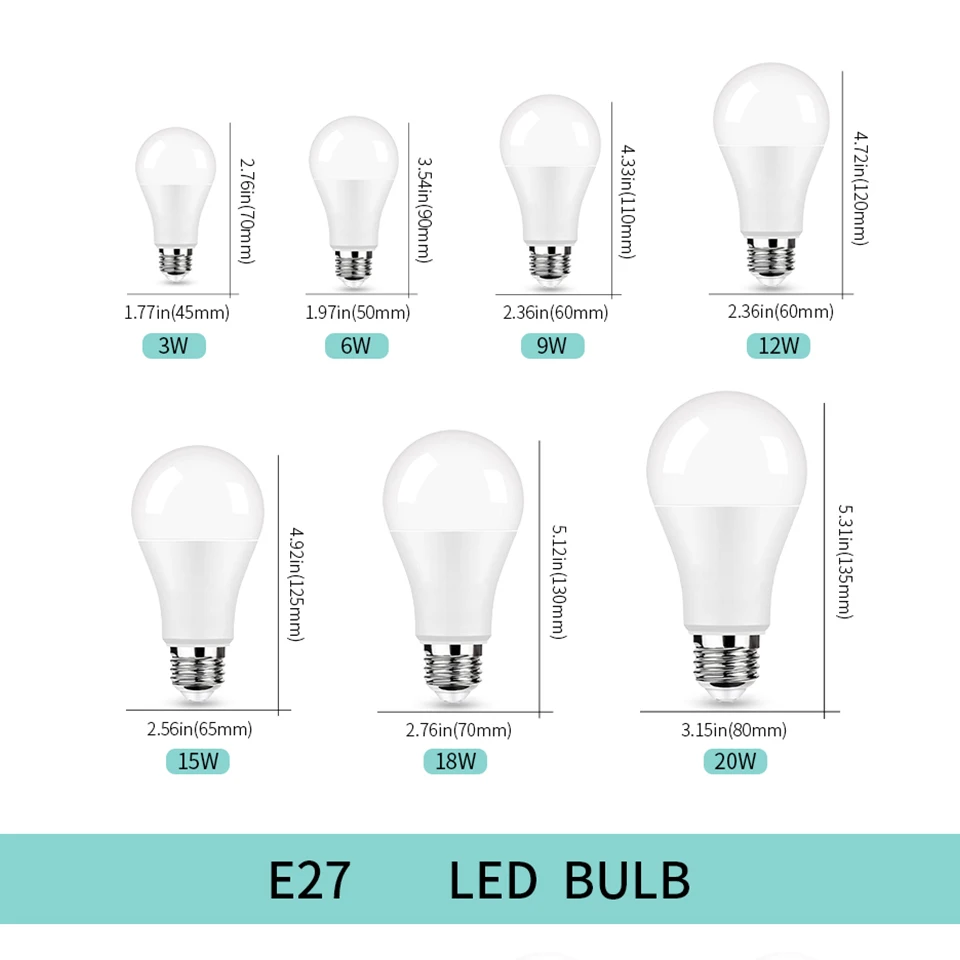 고출력 LED 전구 조명, 공부 주방 거실에 적합한 고루멘, 12-85V, 3W, 6W, 9W, 12W, 15W, 18W, 20W, E27, E14, B22, 8 개/로트