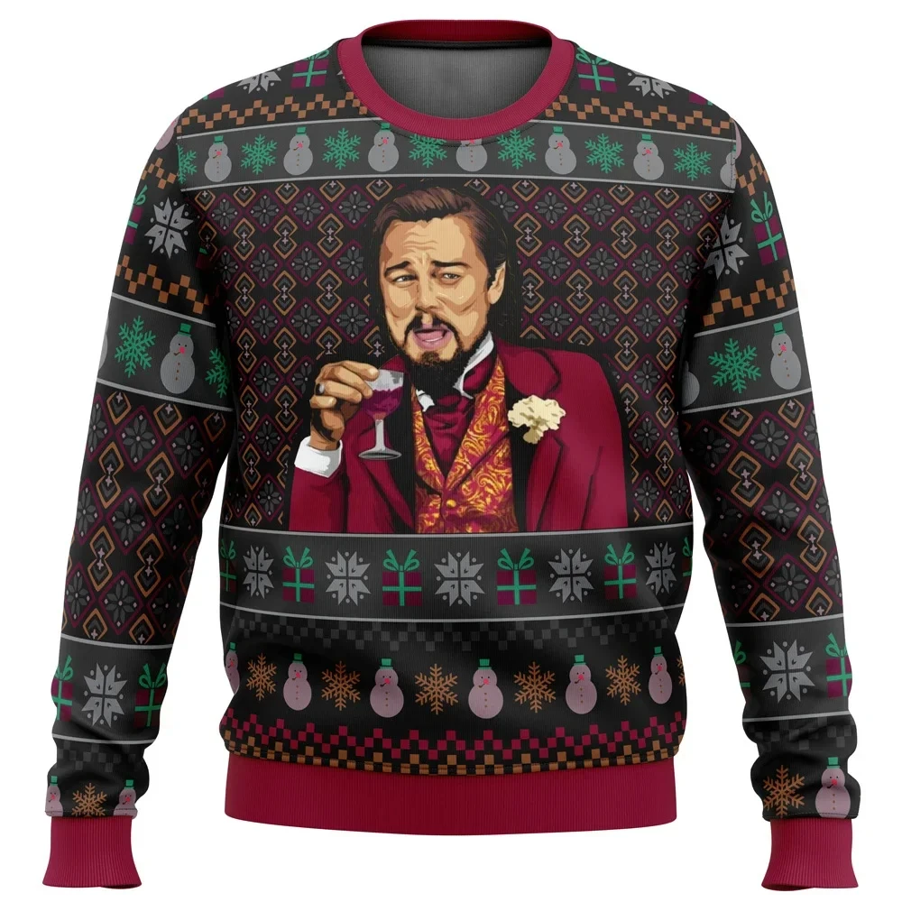 thumbnail image 1 of Ropa de otoño e invierno Suéter feo navideño con meme de Leo DiCaprio que ríe Regalo de Papá Noel Jersey para hombre 2023 Sudadera 3D, 1 of 4