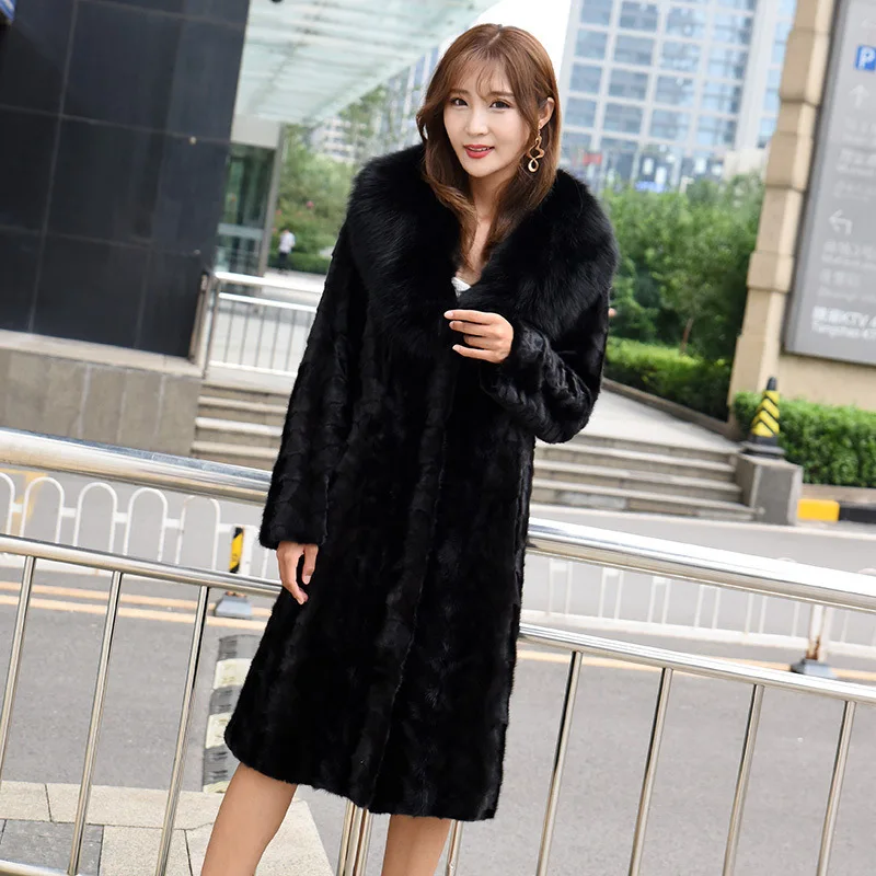 Autumn and Winter 2022 New Mink Coat Long Fox Fur Collar Trench Coat Fashionable Versatile Warm Imitation Fur Coat Women