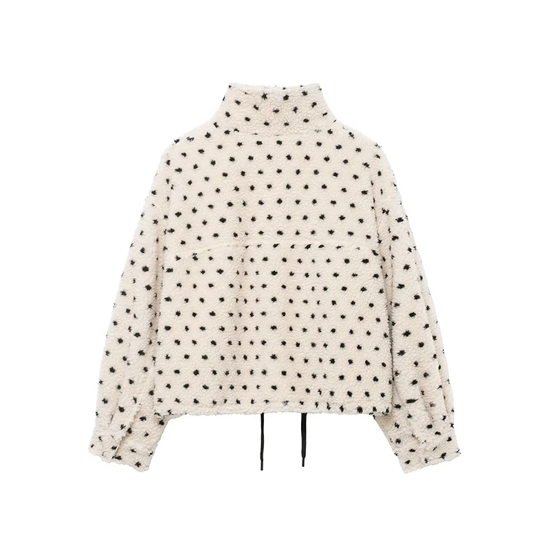 Women Polka dot Fleece Warm Jacket 2025 Autumn Winter Women's Coat Long Sleeve Loose Female Streetwear Casual New Outerwear