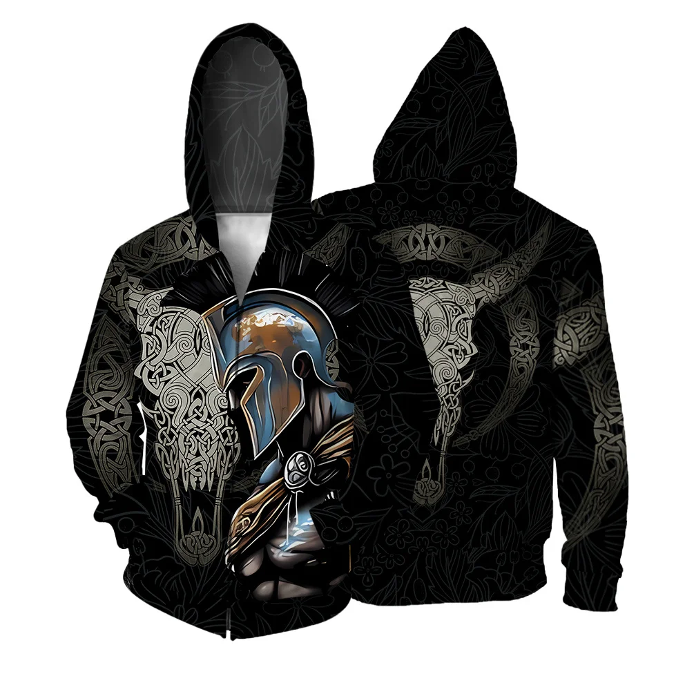 thumbnail image 1 of Sudaderas modernas y versátiles para hombre Sudadera con capucha con estampado de guerrero para hombre Cómoda y elegante Novedades en sudaderas con capucha, 1 of 4