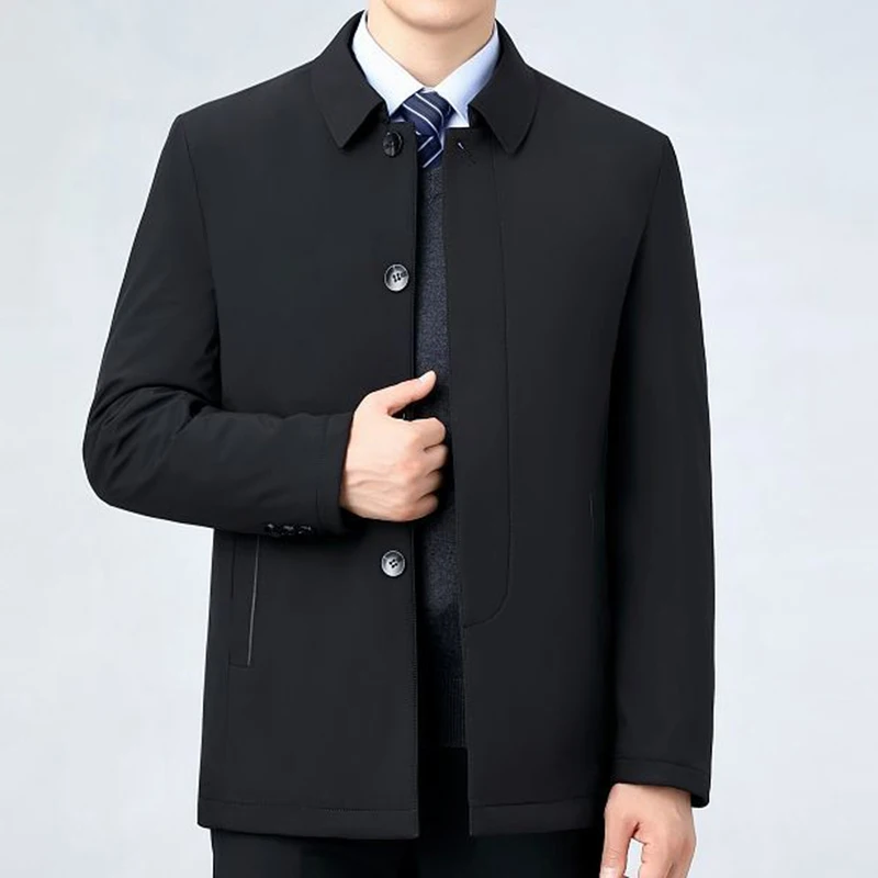 Office Business Men Winter Coat Loose Short Cotton Padded Coats Unisex Buttons Turn Down Collar Vintage Black Thick Jacket Women