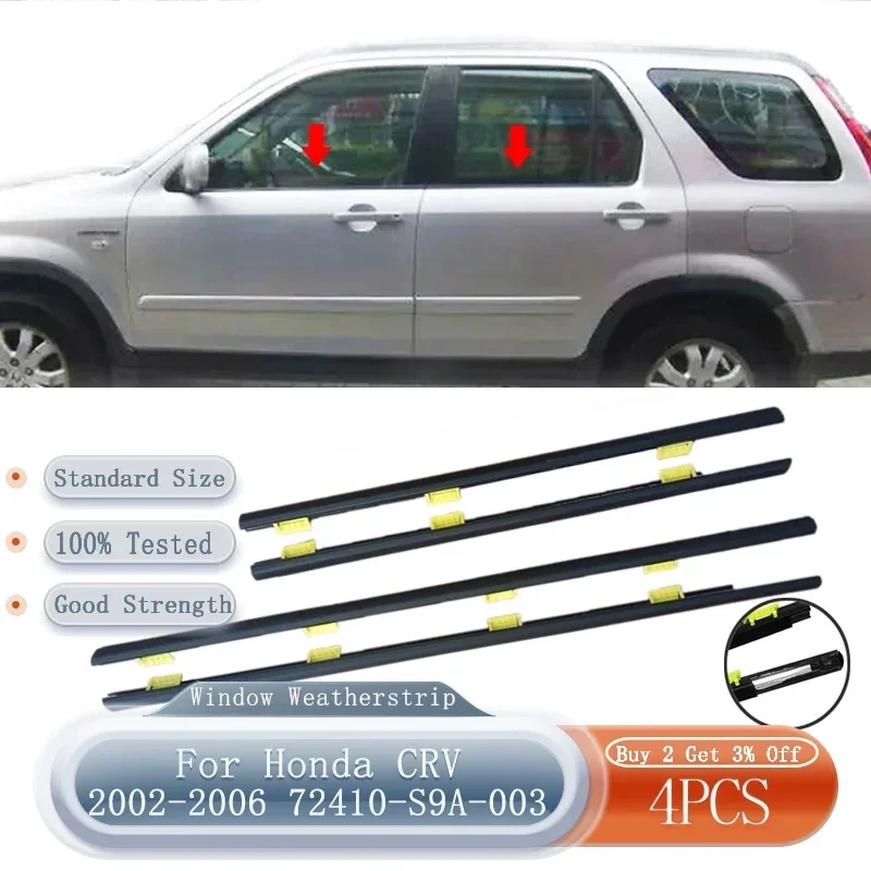 Window Weatherstrips Chrome Side Door Moulding Trim Belt Outer Window Glass Sealing Belts For Honda CRV 2002-2006 72410-S9A-003