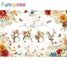 

Funnytree Baby Shower Floral Backdrop Birthday Party Spring Newborn Butterfly Girl Elegant Kids Banner Photophone Background