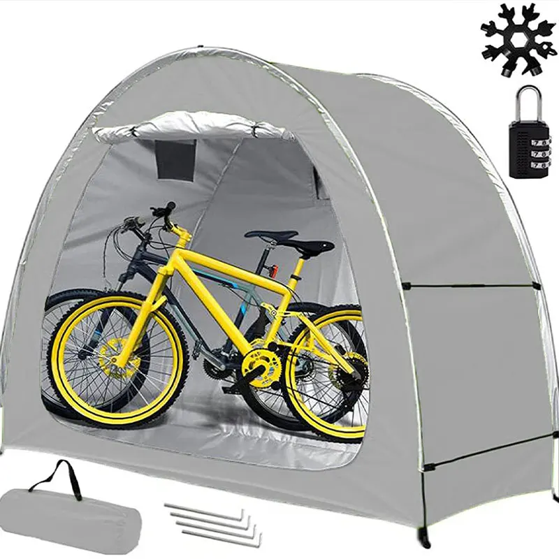 New Bike Tent Portable Outdoor Waterproof Storage Shed with Snow Tools and Combination Lock for Storage 2 Bikes or Garden Tools