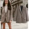 Maxdutti Ins Fashion Casual Jacket Blogger Retro Woolen Plaid Single Breatsed Fashion Blazers Women 1