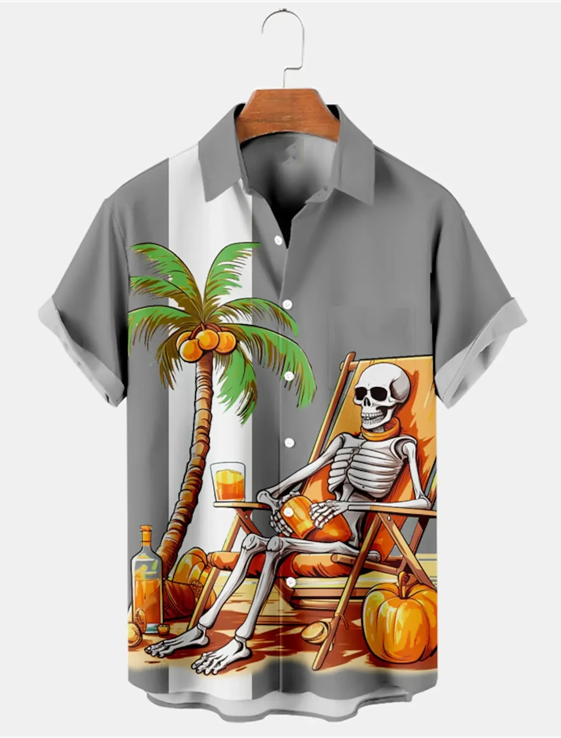 Description Picture 3 of itemSkull Beach Hawaiian Casual Men's Shirt Outdoor Street Casual Daily Fall Turndown Short Sleeve Fashion Buttoned Shirt for Boys