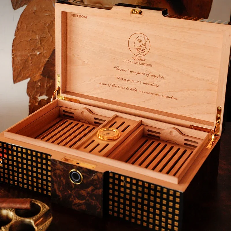 

GUEVARA Cedar Wood Cigar Humidor Large Capacity for Hygrometer Glass Top Cigar Box Cabinet Portable Travel Gift Men