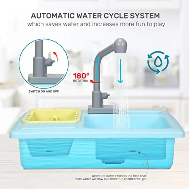 CUTE STONE Color Changing Kitchen Sink Toys, Electric Dishwasher Playing Toy with Running Water, Upgraded Faucet, Automatic Wat