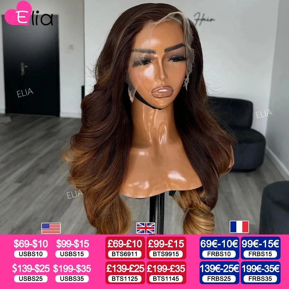 Human Hair Wigs 32 Inches Ombre Brown 13x4 Lace Frontal Human Hair Wig Body Wave Brazilian Lace Wigs