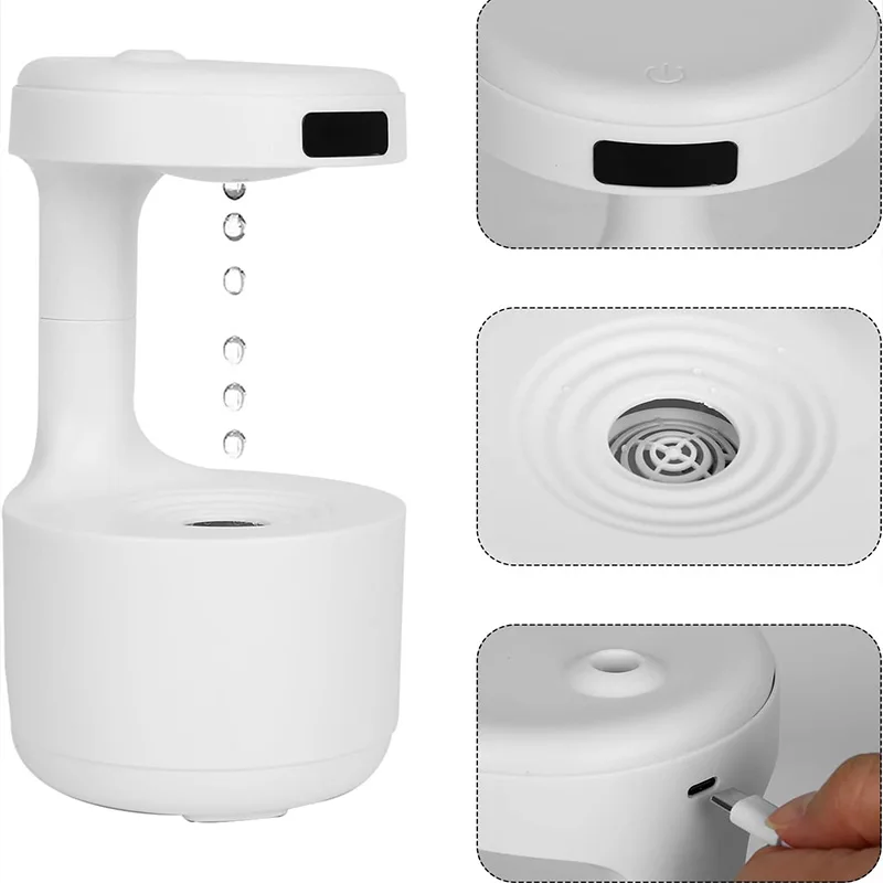 Aromatherapy Essential Oil Diffuser Car Fountain Freshener Night Micro Purifier Water Drip Rain Anti Gravity Humidifier