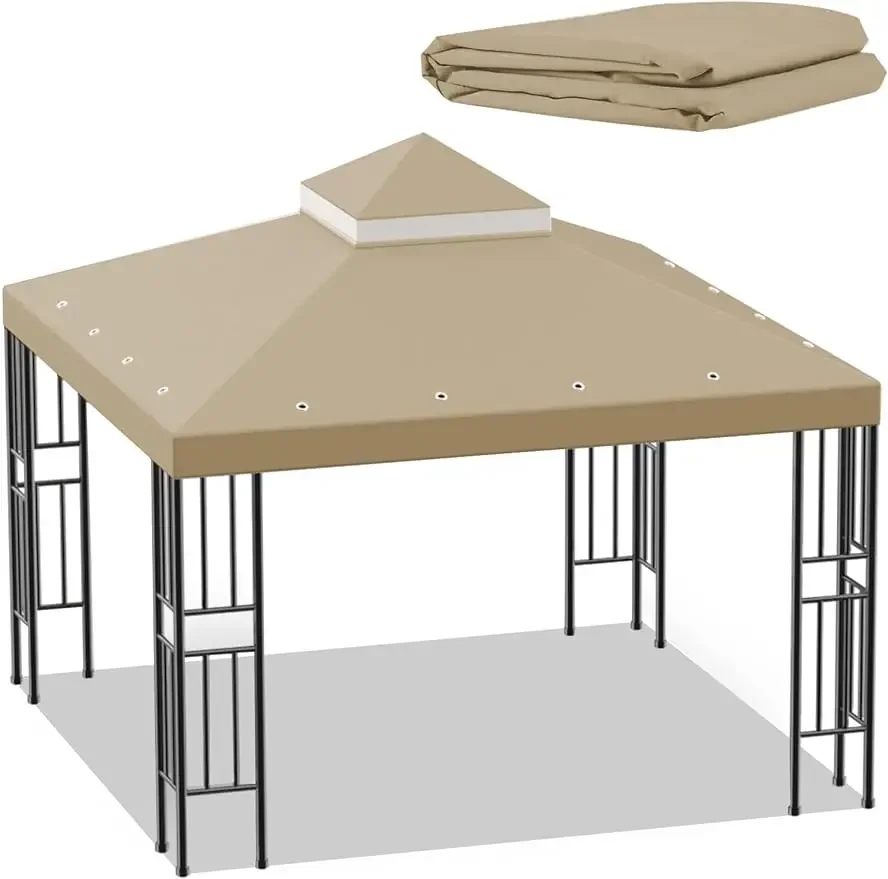 Description Picture 2 of itemSumfaller 10x10 FT Gazebo Replacement Canopy Top Cover Double Tiered Canopy Top Cover for Outdoor BBQ Roof Cover Grill Shelter