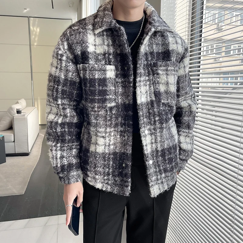 Korean plaid wool down jacket 90 white duck downKorean plaid wool down jacket 90 white duck down