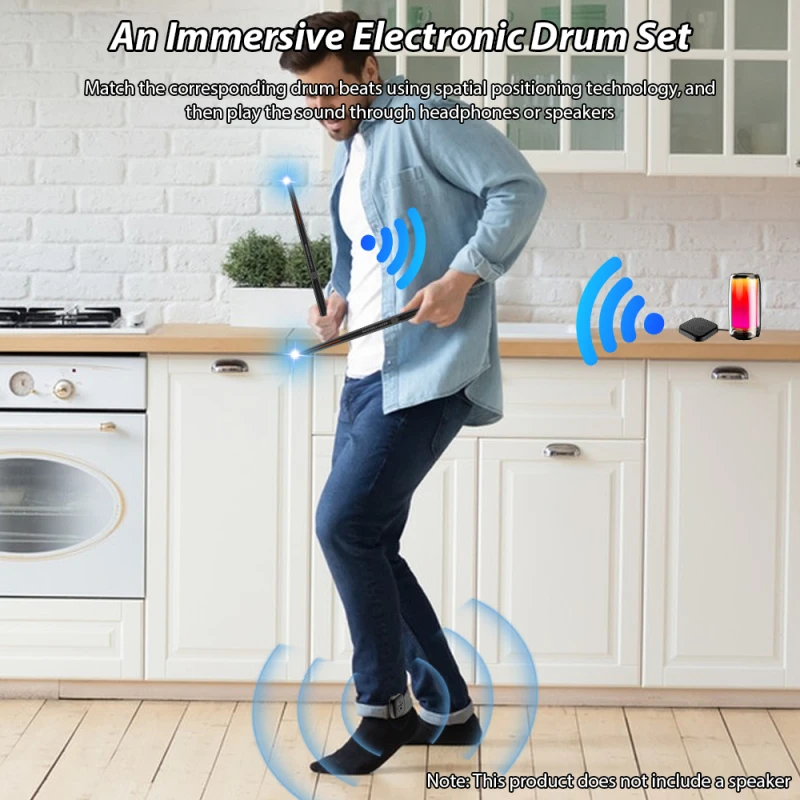 Portable Smart Electronic Drum Somatosensory Air Drum Kit 2 Pedals Low Latency DSP Level Sound Card for Drummers Beginners