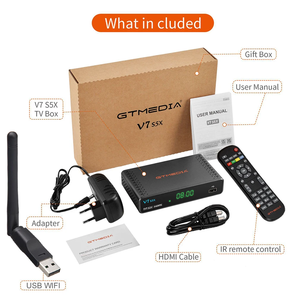 GTMEDIA Satellite TV Receiver DVB-S/S2/S2X H .265(8bit) Mgcamd CS IKS Biss Key Dongle PK Support YouTube HD 1080P With USB Wifi