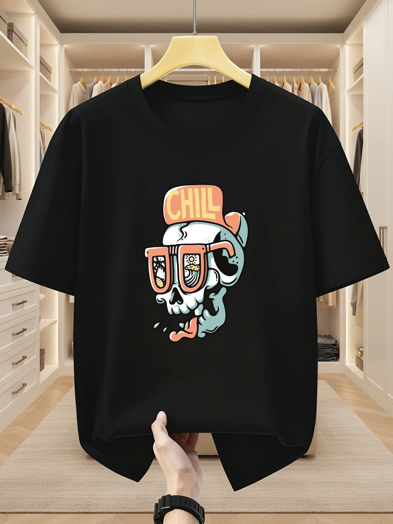 Chill Skull Cotton T-Shirt — Color: black / Size: S