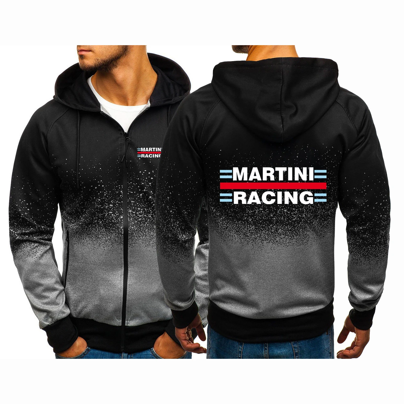 

2023 Spring Autumn Martini Racing Logo Print Casual Cardigan Zipper Hooded Outerwear Men's Hip-Hop Sports Gradient Color Jackets