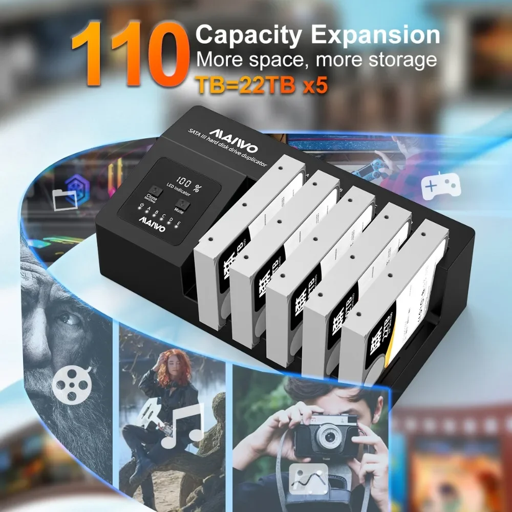 MAIWO 5  SATA HDD SSD  ̽, SATA3  C Ÿ ϵ ̺ Ŭ, ǽ Ŭ , 110TB Ȯ, 2.5 ġ, 3.5 ġ