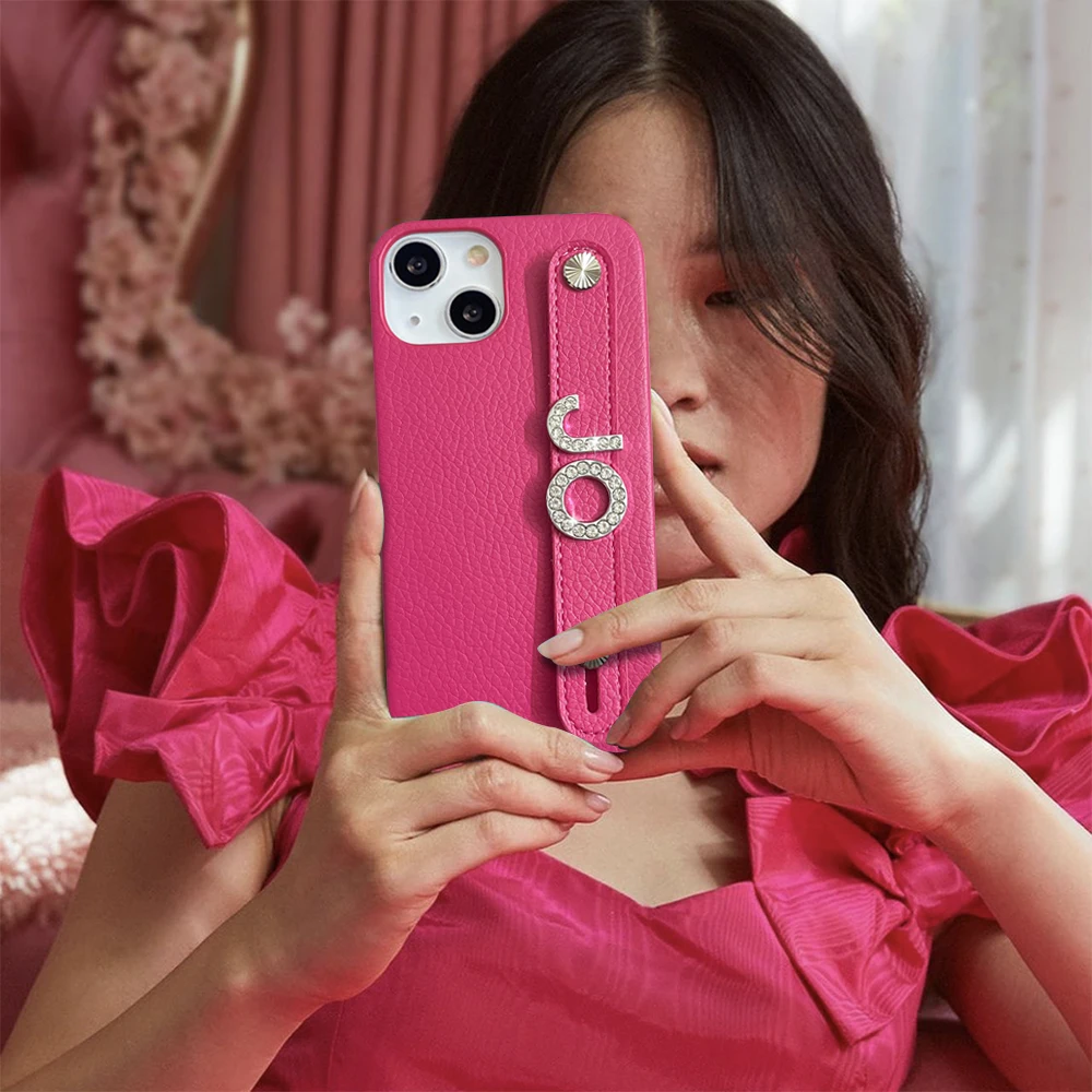 Luxury Personalised Custom Name Silver Diamond Letter Leather Phone Case For Iphone 13 12 11 Pro Max Mini 7 8 Plus X XS Se Cover