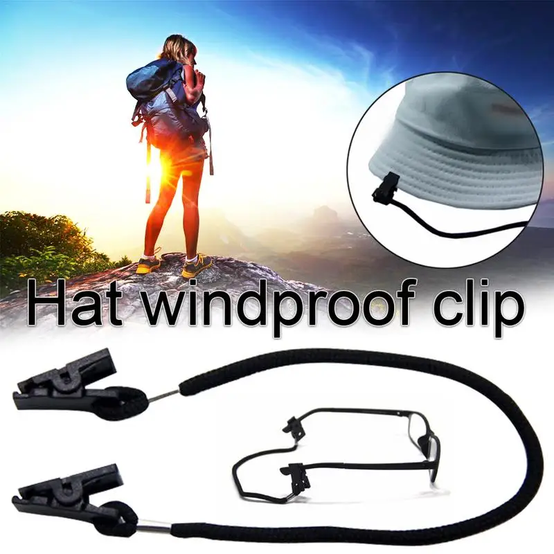 Hat Clip Holder Fishing Caps Eyewear Retainer Hat Leash Clip Holder Black Nylon Cord Strap Plastic Windproof Clips