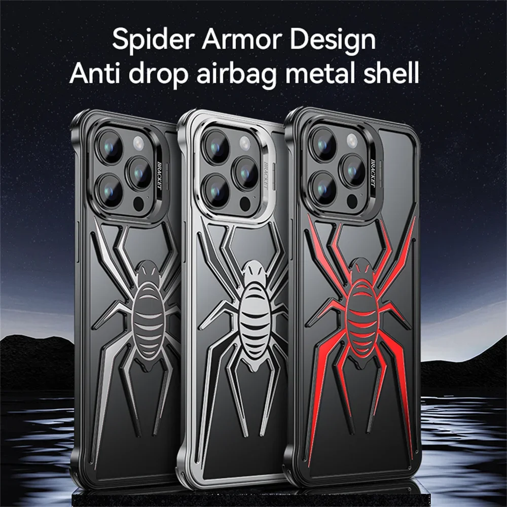 

For IPhone 13 14 15 Pro Max Case Aluminum Hollow Deisgn Spide Cover Funda For IPhone 15 Plus 13 Pro 14 Pro Max Case Coque