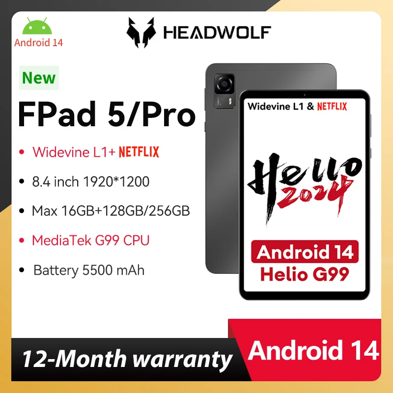 Headwolf fpad5/pro android 14 tablet 8,4 zoll max 16gb ram 128gb 
