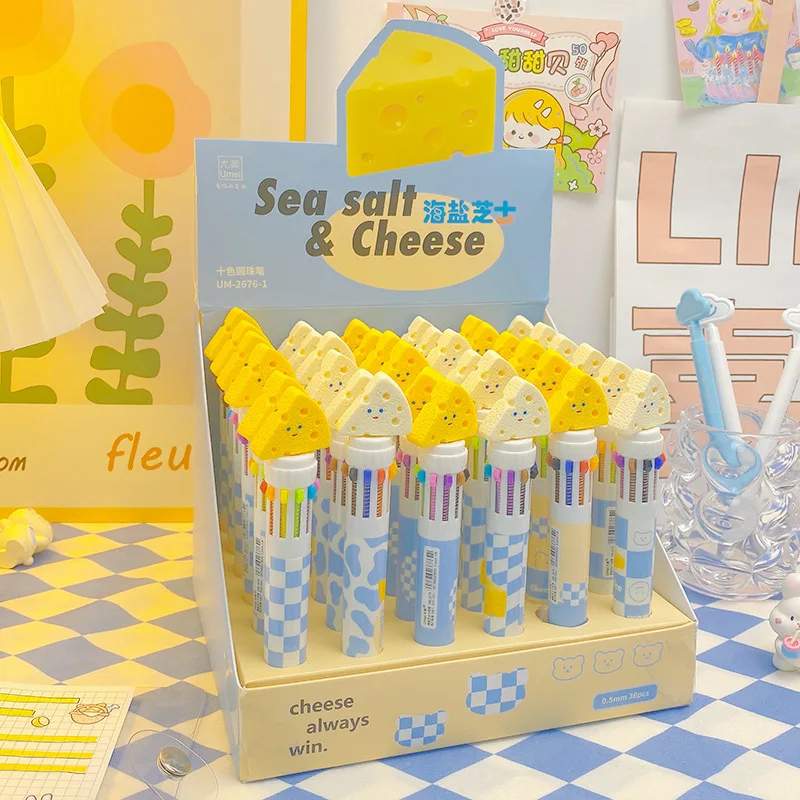 

2Pc Creative Korean Cheese 10 Colors Ballpoint School Office Supply Stationery Papelaria Escolar Multicolor Pens Colorful Refill