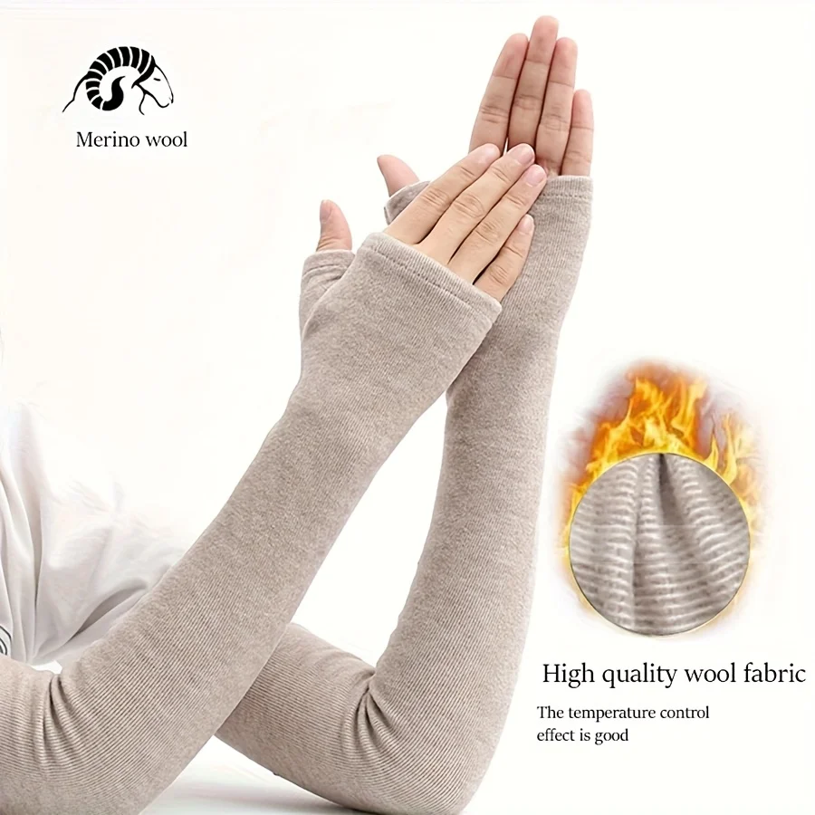 1 زوج الشتاء أكمام أذرع تبريد سميكة الباردة واقية الكشمير النساء الرجال الشتاء الأكمام ثقب الإبهام أصابع الحرارية مدفئات للذراع